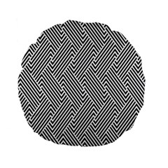 Escher Striped Black And White Plain Vinyl Standard 15  Premium Flano Round Cushions by Mariart