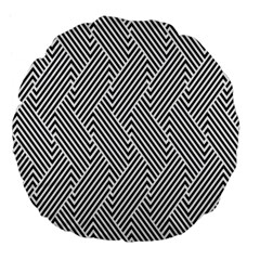 Escher Striped Black And White Plain Vinyl Large 18  Premium Flano Round Cushions by Mariart