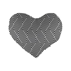 Escher Striped Black And White Plain Vinyl Standard 16  Premium Flano Heart Shape Cushions by Mariart