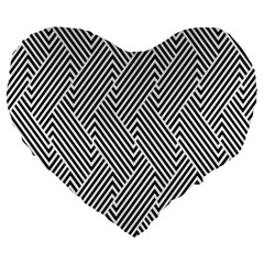 Escher Striped Black And White Plain Vinyl Large 19  Premium Flano Heart Shape Cushions by Mariart