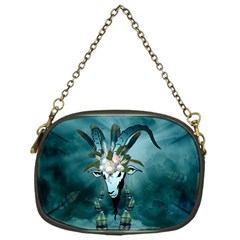 The Billy Goat  Skull With Feathers And Flowers Chain Purses (one Side)  by FantasyWorld7