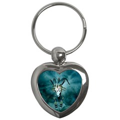 The Billy Goat  Skull With Feathers And Flowers Key Chains (heart)  by FantasyWorld7