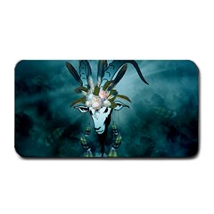 The Billy Goat  Skull With Feathers And Flowers Medium Bar Mats by FantasyWorld7