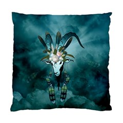 The Billy Goat  Skull With Feathers And Flowers Standard Cushion Case (two Sides) by FantasyWorld7