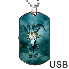 The Billy Goat  Skull With Feathers And Flowers Dog Tag Usb Flash (one Side) by FantasyWorld7