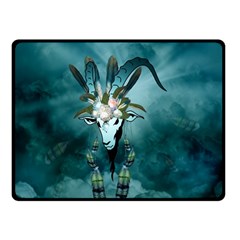 The Billy Goat  Skull With Feathers And Flowers Double Sided Fleece Blanket (small)  by FantasyWorld7