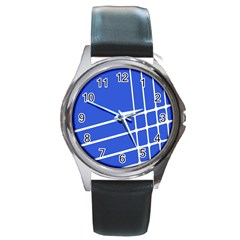 Line Stripes Blue Round Metal Watch