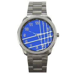 Line Stripes Blue Sport Metal Watch