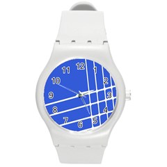 Line Stripes Blue Round Plastic Sport Watch (m)