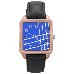 Line Stripes Blue Rose Gold Leather Watch  by Mariart