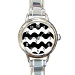 Lokki Cotton White Black Waves Round Italian Charm Watch Front