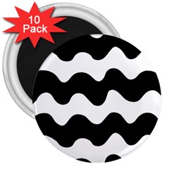 Lokki Cotton White Black Waves 3  Magnets (10 Pack) 