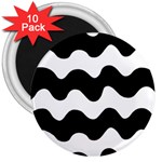 Lokki Cotton White Black Waves 3  Magnets (10 pack)  Front