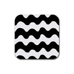 Lokki Cotton White Black Waves Rubber Coaster (square)  by Mariart