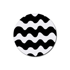 Lokki Cotton White Black Waves Rubber Round Coaster (4 Pack)  by Mariart