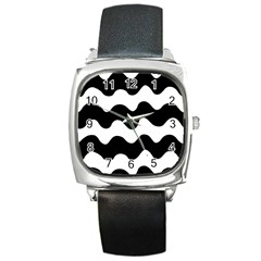 Lokki Cotton White Black Waves Square Metal Watch by Mariart