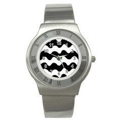 Lokki Cotton White Black Waves Stainless Steel Watch by Mariart