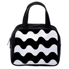 Lokki Cotton White Black Waves Classic Handbags (one Side) by Mariart