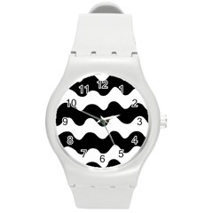 Lokki Cotton White Black Waves Round Plastic Sport Watch (m) by Mariart