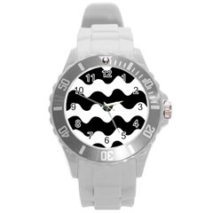 Lokki Cotton White Black Waves Round Plastic Sport Watch (l) by Mariart