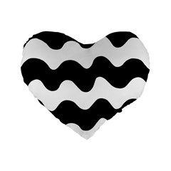 Lokki Cotton White Black Waves Standard 16  Premium Heart Shape Cushions