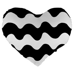 Lokki Cotton White Black Waves Large 19  Premium Heart Shape Cushions by Mariart