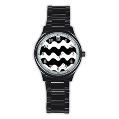 Lokki Cotton White Black Waves Stainless Steel Round Watch by Mariart