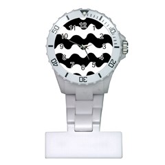 Lokki Cotton White Black Waves Plastic Nurses Watch by Mariart