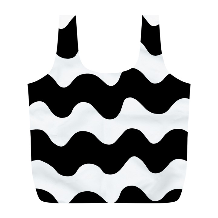 Lokki Cotton White Black Waves Full Print Recycle Bags (L) 