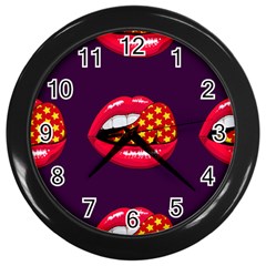 Lip Vector Hipster Example Image Star Sexy Purple Red Wall Clocks (black) by Mariart