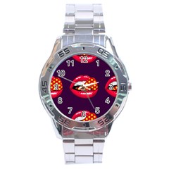 Lip Vector Hipster Example Image Star Sexy Purple Red Stainless Steel Analogue Watch by Mariart