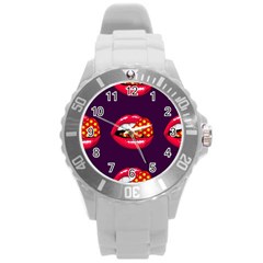 Lip Vector Hipster Example Image Star Sexy Purple Red Round Plastic Sport Watch (l)