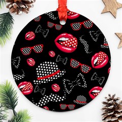 Lip Hat Vector Hipster Example Image Star Sexy Black Red Ornament (round) by Mariart