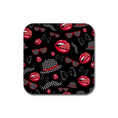 Lip Hat Vector Hipster Example Image Star Sexy Black Red Rubber Coaster (square) 