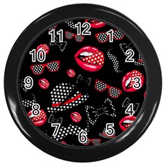 Lip Hat Vector Hipster Example Image Star Sexy Black Red Wall Clocks (black) by Mariart