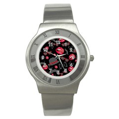 Lip Hat Vector Hipster Example Image Star Sexy Black Red Stainless Steel Watch