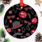 Lip Hat Vector Hipster Example Image Star Sexy Black Red Round Ornament (Two Sides) Back