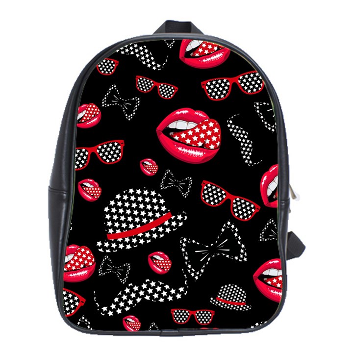 Lip Hat Vector Hipster Example Image Star Sexy Black Red School Bags(Large) 