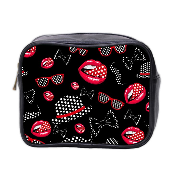 Lip Hat Vector Hipster Example Image Star Sexy Black Red Mini Toiletries Bag 2-Side