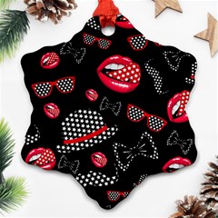 Lip Hat Vector Hipster Example Image Star Sexy Black Red Ornament (snowflake) by Mariart