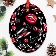 Lip Hat Vector Hipster Example Image Star Sexy Black Red Ornament (oval Filigree) by Mariart