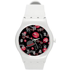 Lip Hat Vector Hipster Example Image Star Sexy Black Red Round Plastic Sport Watch (m) by Mariart