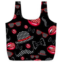 Lip Hat Vector Hipster Example Image Star Sexy Black Red Full Print Recycle Bags (l)  by Mariart