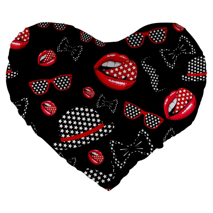 Lip Hat Vector Hipster Example Image Star Sexy Black Red Large 19  Premium Flano Heart Shape Cushions