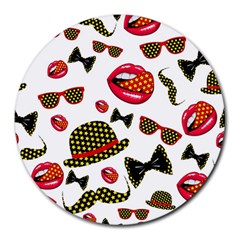 Lip Hat Vector Hipster Example Image Star Sexy Round Mousepads by Mariart