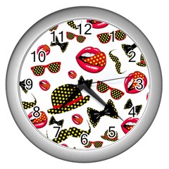 Lip Hat Vector Hipster Example Image Star Sexy Wall Clocks (silver)  by Mariart