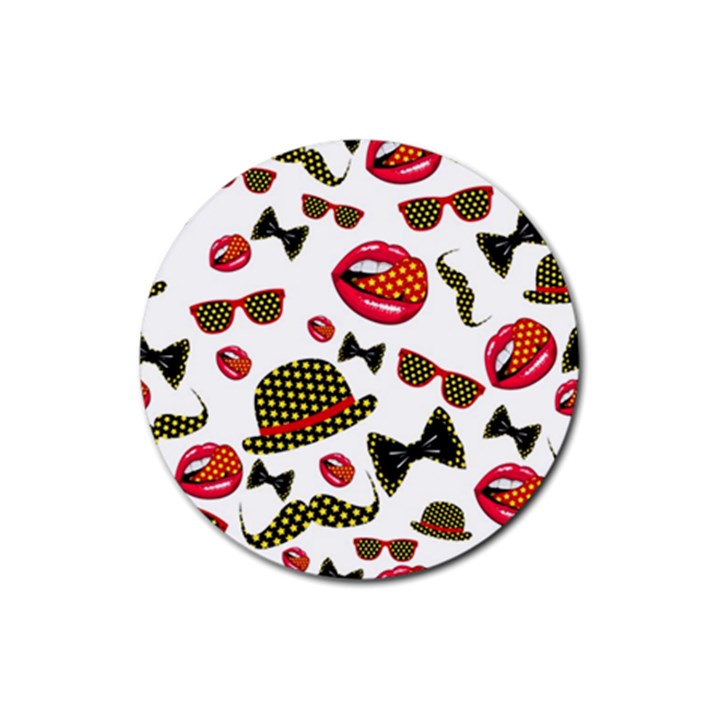 Lip Hat Vector Hipster Example Image Star Sexy Rubber Round Coaster (4 pack) 