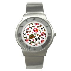 Lip Hat Vector Hipster Example Image Star Sexy Stainless Steel Watch by Mariart