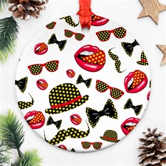 Lip Hat Vector Hipster Example Image Star Sexy Round Ornament (two Sides) by Mariart