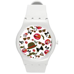 Lip Hat Vector Hipster Example Image Star Sexy Round Plastic Sport Watch (m) by Mariart